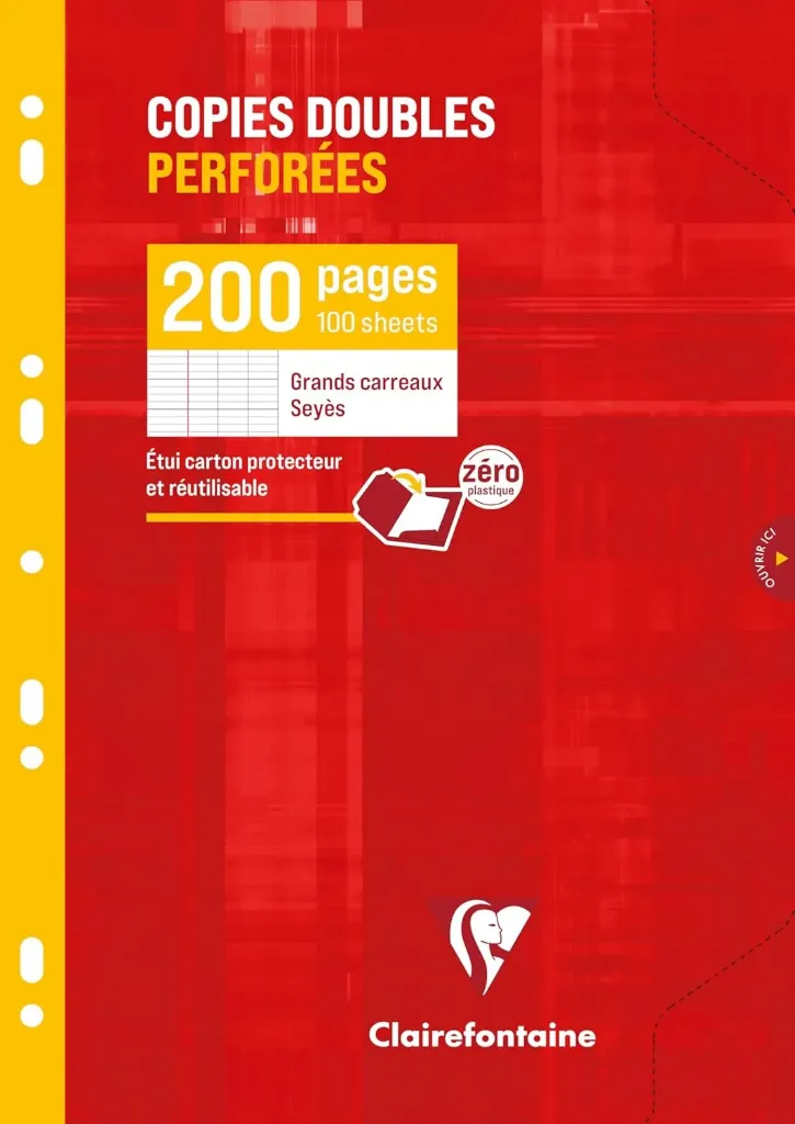Clairefontaine | Cahier piqué polypro 24x32cm 96p séyès coloris assortisCopies Doubles Perforées - A4 21x29,7 cm - 200 Pages Grands Carreaux - Papier Blanc 90 g - Étui Réutilisable
