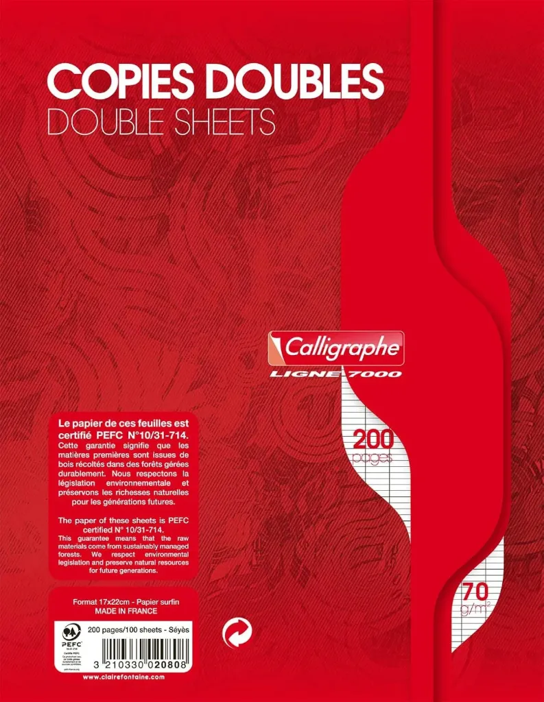 Clairefontaine | Copies doubles non perforées 200 pages Grands carreaux Format A4 70 g
