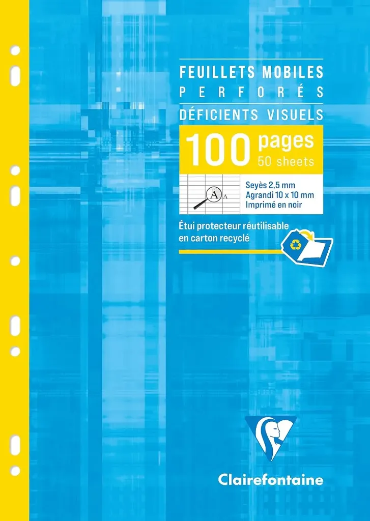 Clairefontaine | Feuillets Mobiles Perforés - A4 - 100 Pages Grands Carreaux - Étui Réutilisable