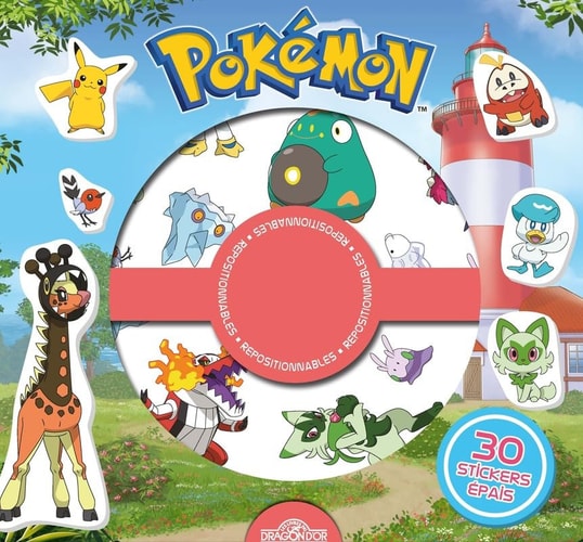 [9782821217447] Pokémon 30 stickers épais repositionnables, 4 décors à compléter