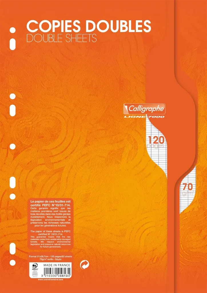 [5613C] Copies Doubles Perforées sous Film - A4 21x29,7 cm - 120 Pages Grands Carreaux - Papier 70 g
