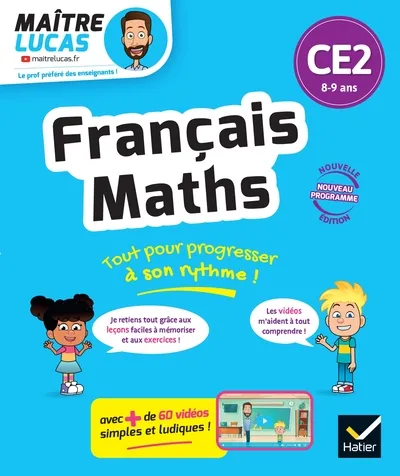 [9782401113855] Français et Maths CE2 - Nouveau programme - Cahier de soutien avec des vidéos